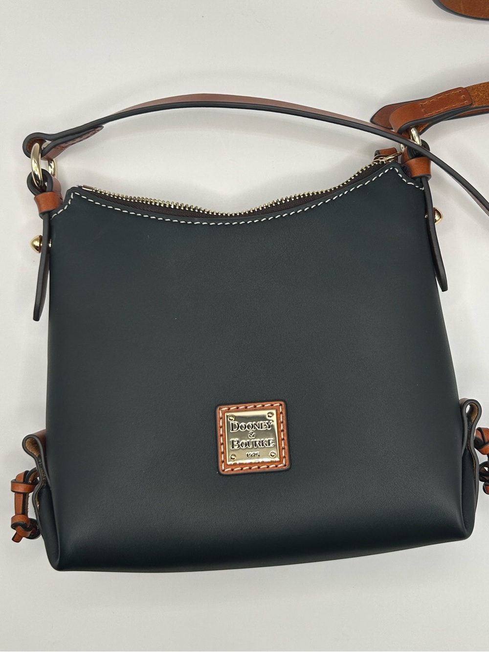 Dooney & Bourke Penrose Black Leather Crossbody with Brown Trim and Gold Hardwar